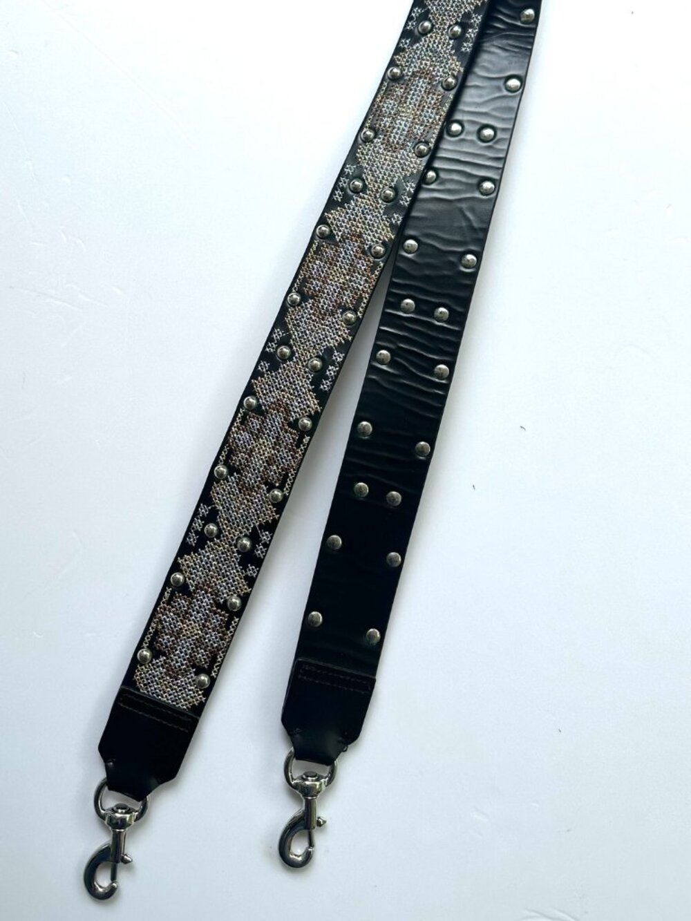 Leather Handbag Strap with Gold/Silver/Bronze Stitching and Silver Studs 46"